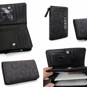 Guess Black Quilted Logo Zip Card Case